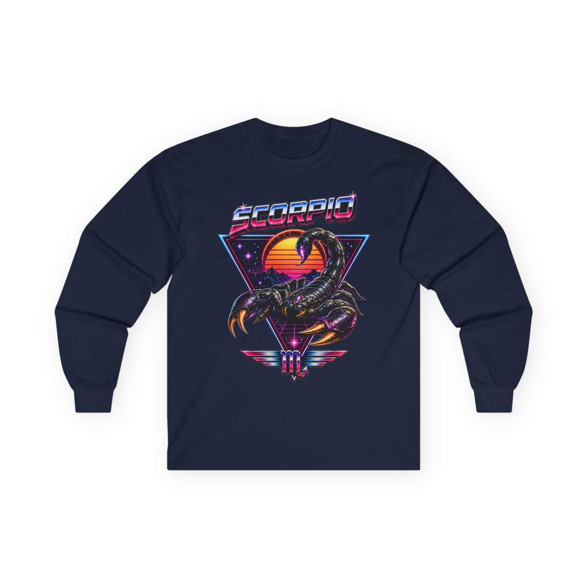 Scorpio Retro Sunset Long Sleeve Tee — Vintage 80s Scorpion Zodiac Shirt