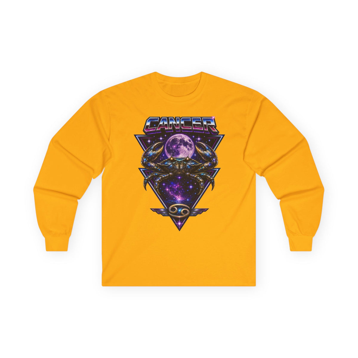 Cosmic Cancer Zodiac Crab Long Sleeve Tee — Retro Space Graphic "Cancer" Zodiac Shirt