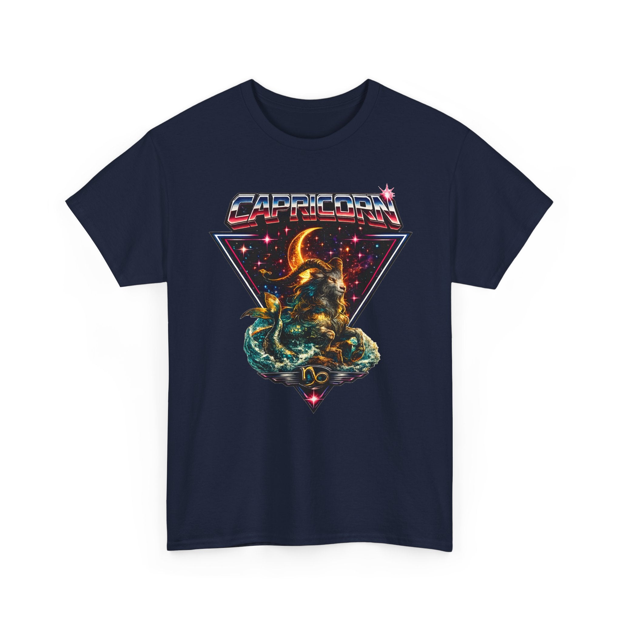 Capricorn Retro  Zodiac T‑Shirt — vintage 80s Style Celestial Sea Goat Design
