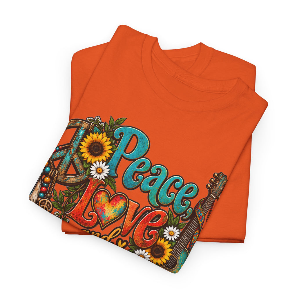 Peace Love Music T-Shirt — Retro Hippie Sunflower Graphic Tee