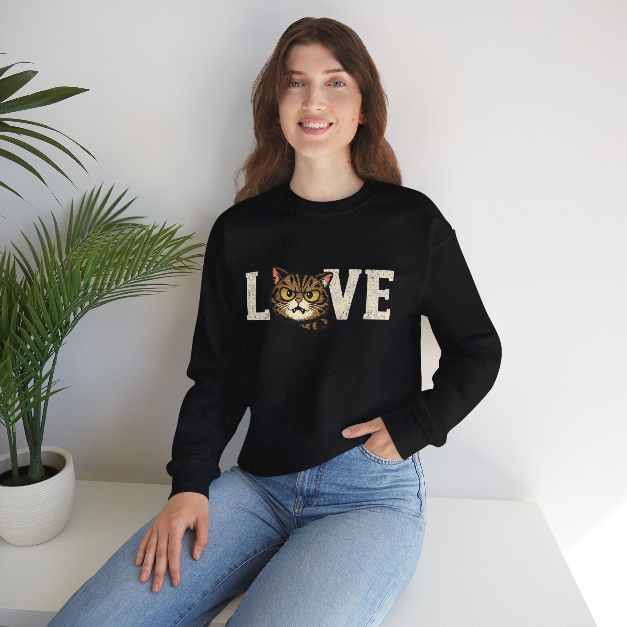 Cat Love Sweatshirt — Vintage Tabby Kitty Crewneck