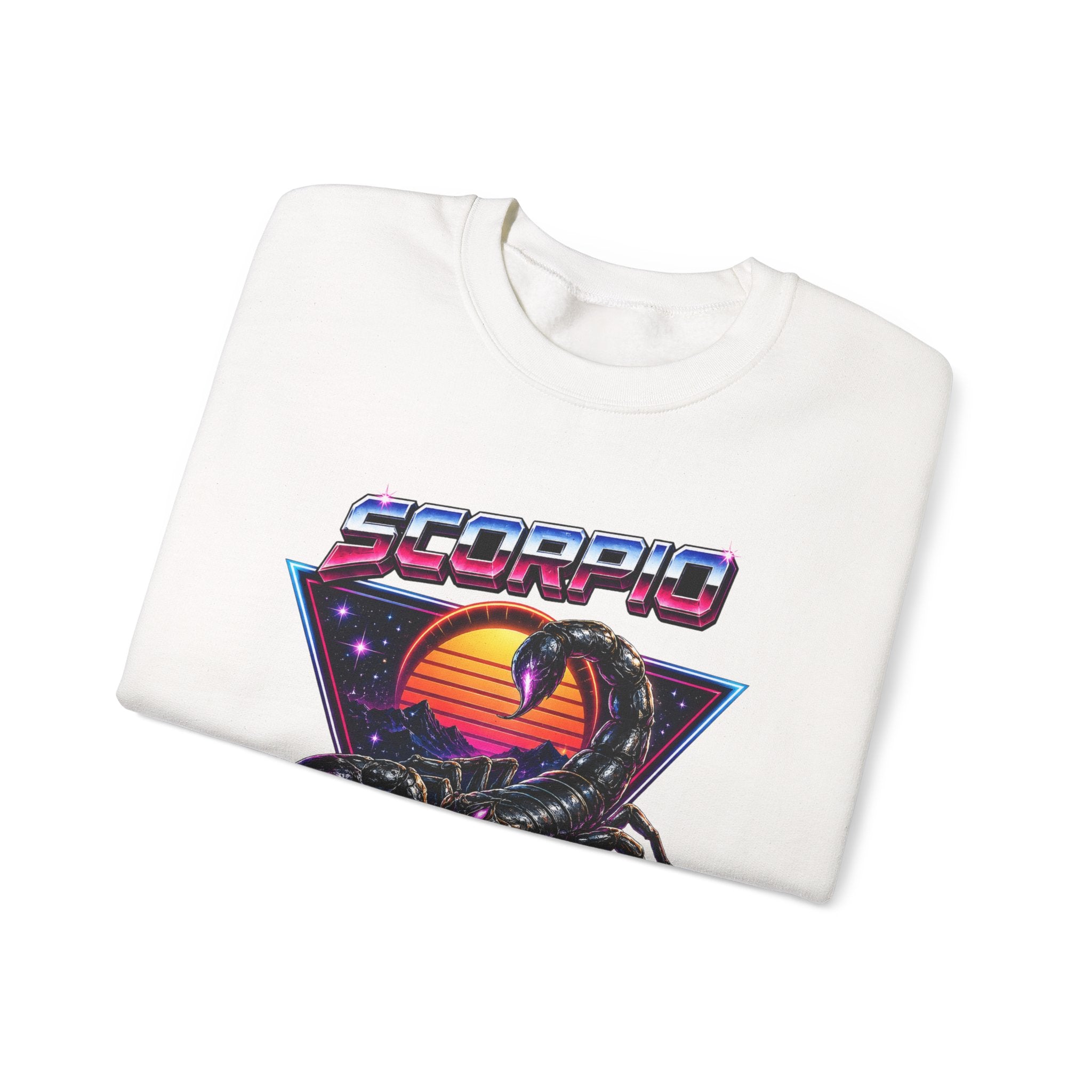 Scorpio Zodiac Crewneck Sweatshirt — Retro Sunset Scorpion Graphic