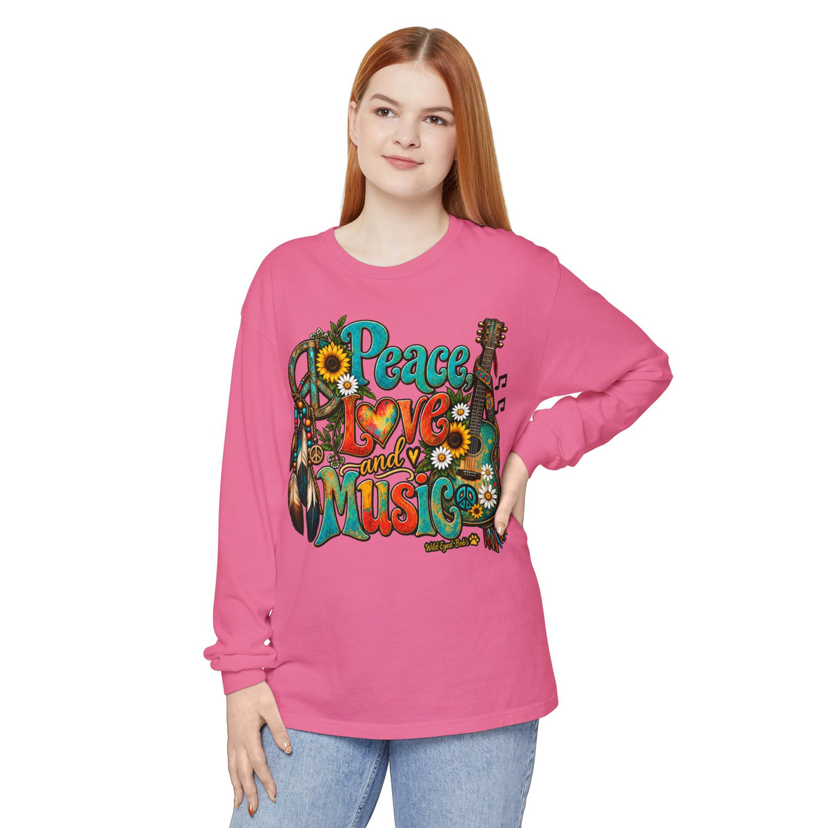 Peace Love and Music Long Sleeve Boho Style Tee