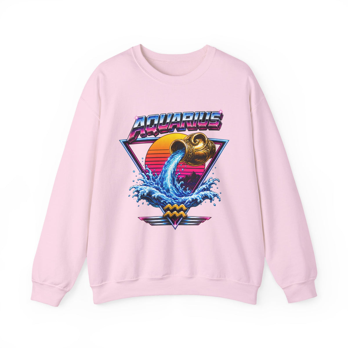 Aquarius Zodiac Crewneck Sweatshirt — Retro Neon Water-Bearer Design