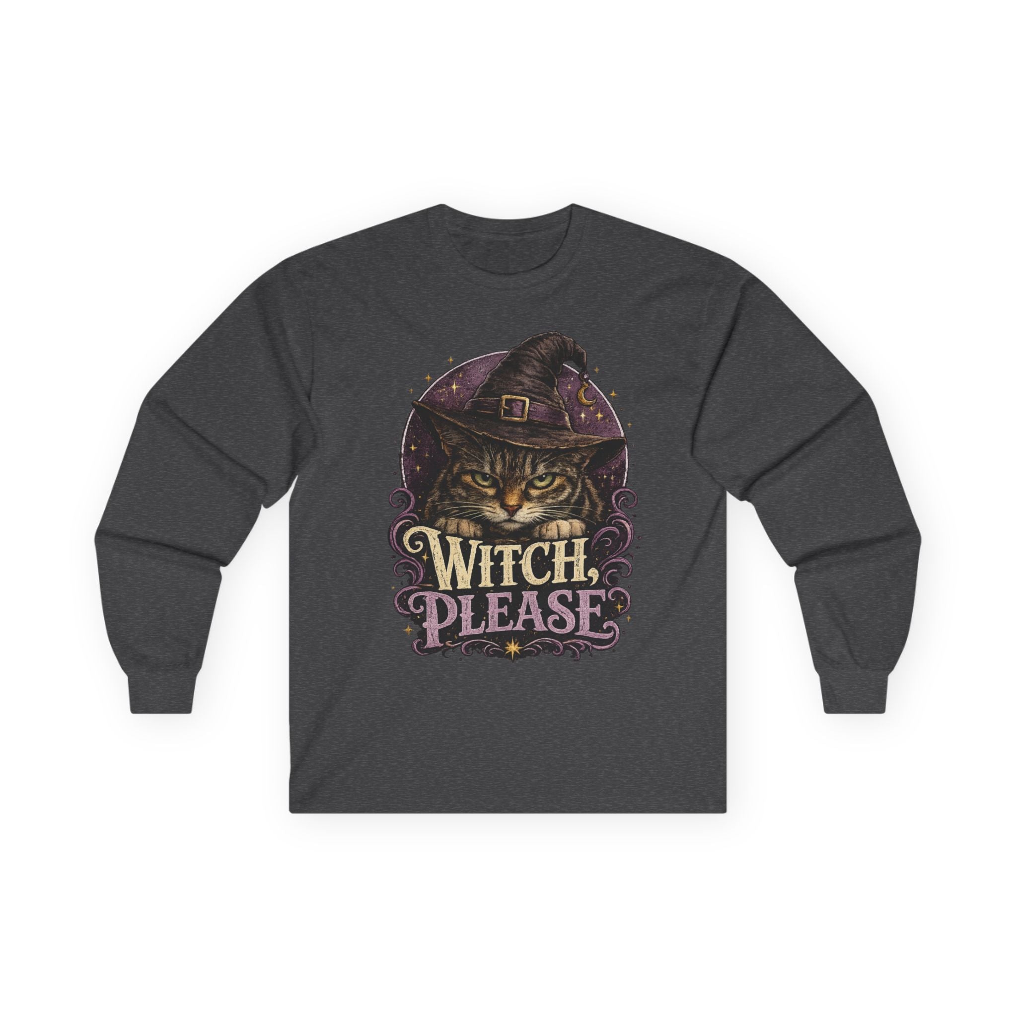 Witch Please Cat Long Sleeve Tee — Halloween Witch Cat Graphic Shirt