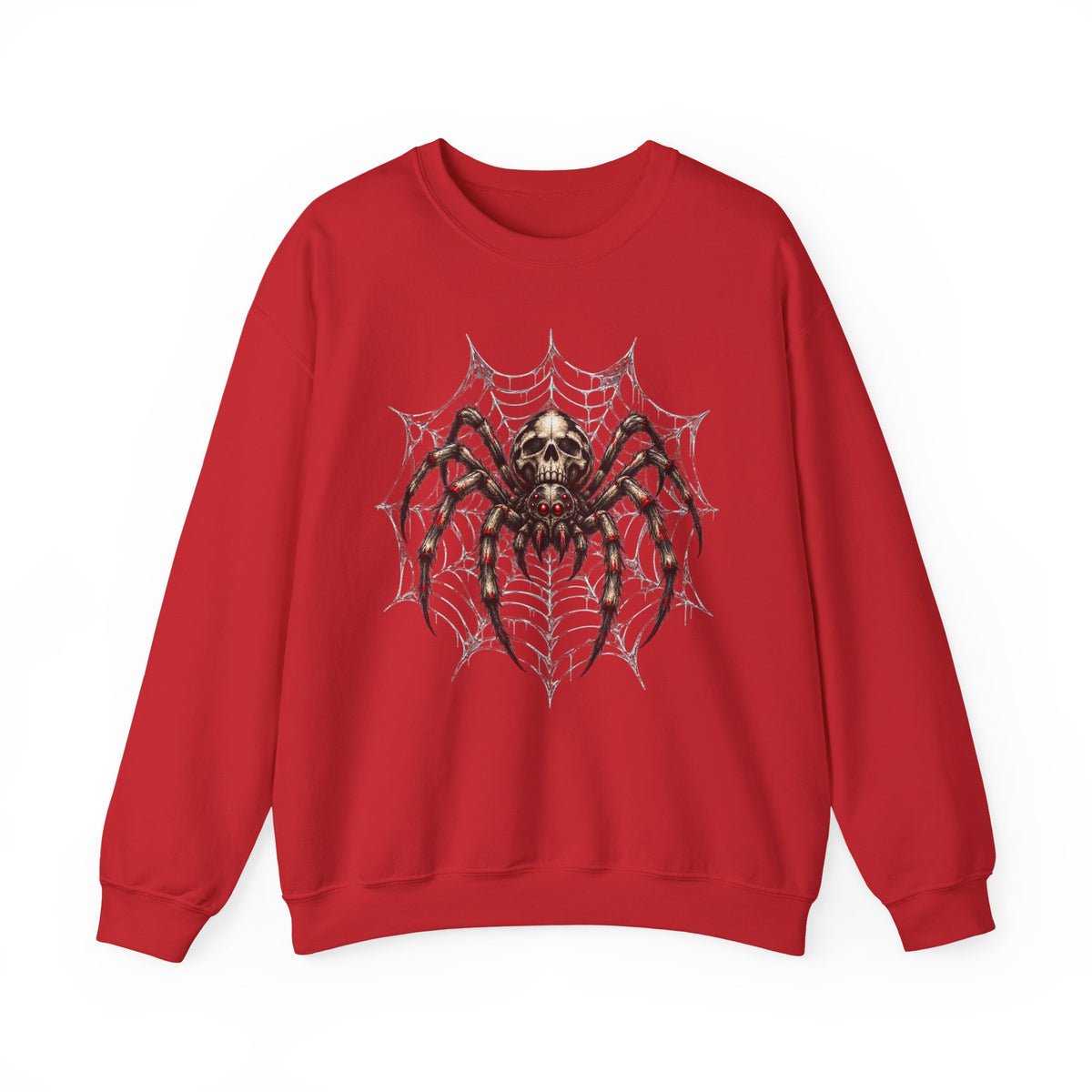 Skull Spiderweb Crewneck Sweatshirt — Gothic Halloween Graphic Sweater