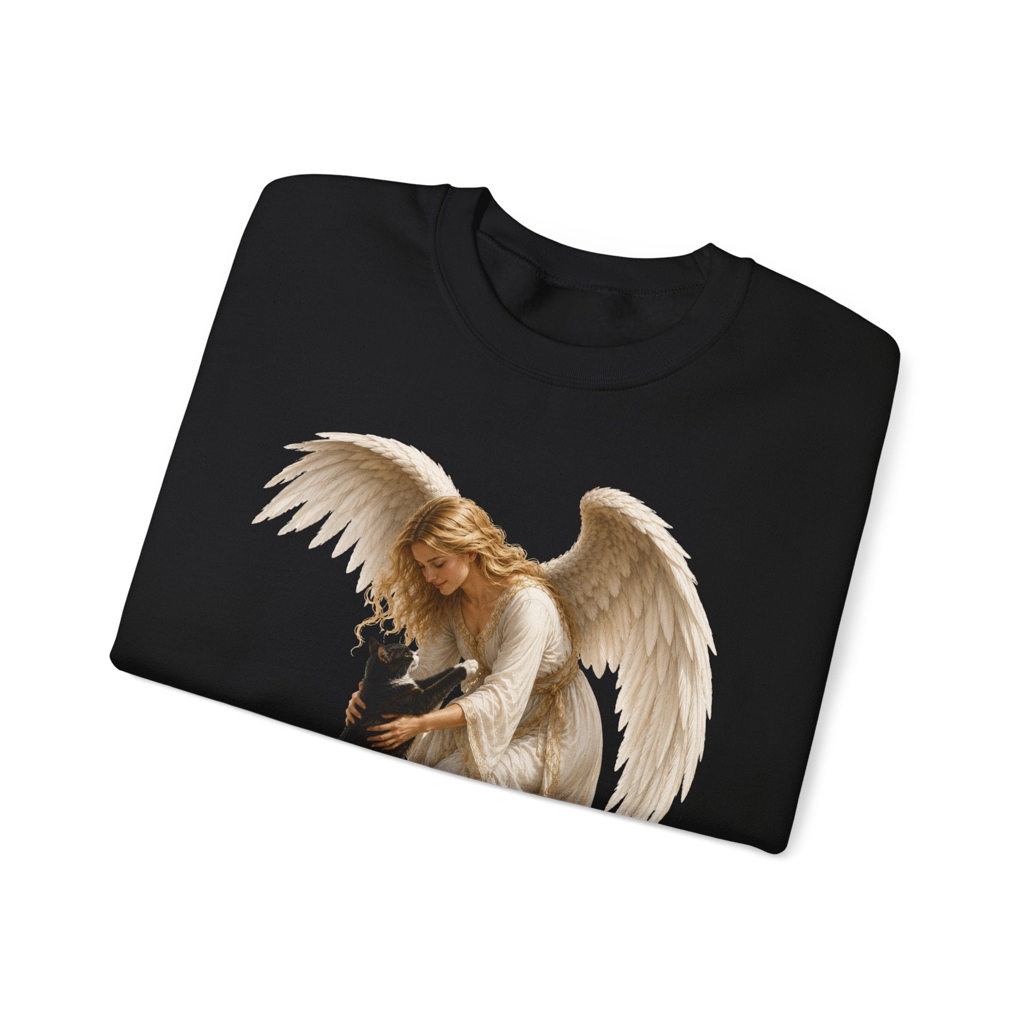 Angel Embrace cat Sweatshirt — Winged Guardian with Cat Graphic