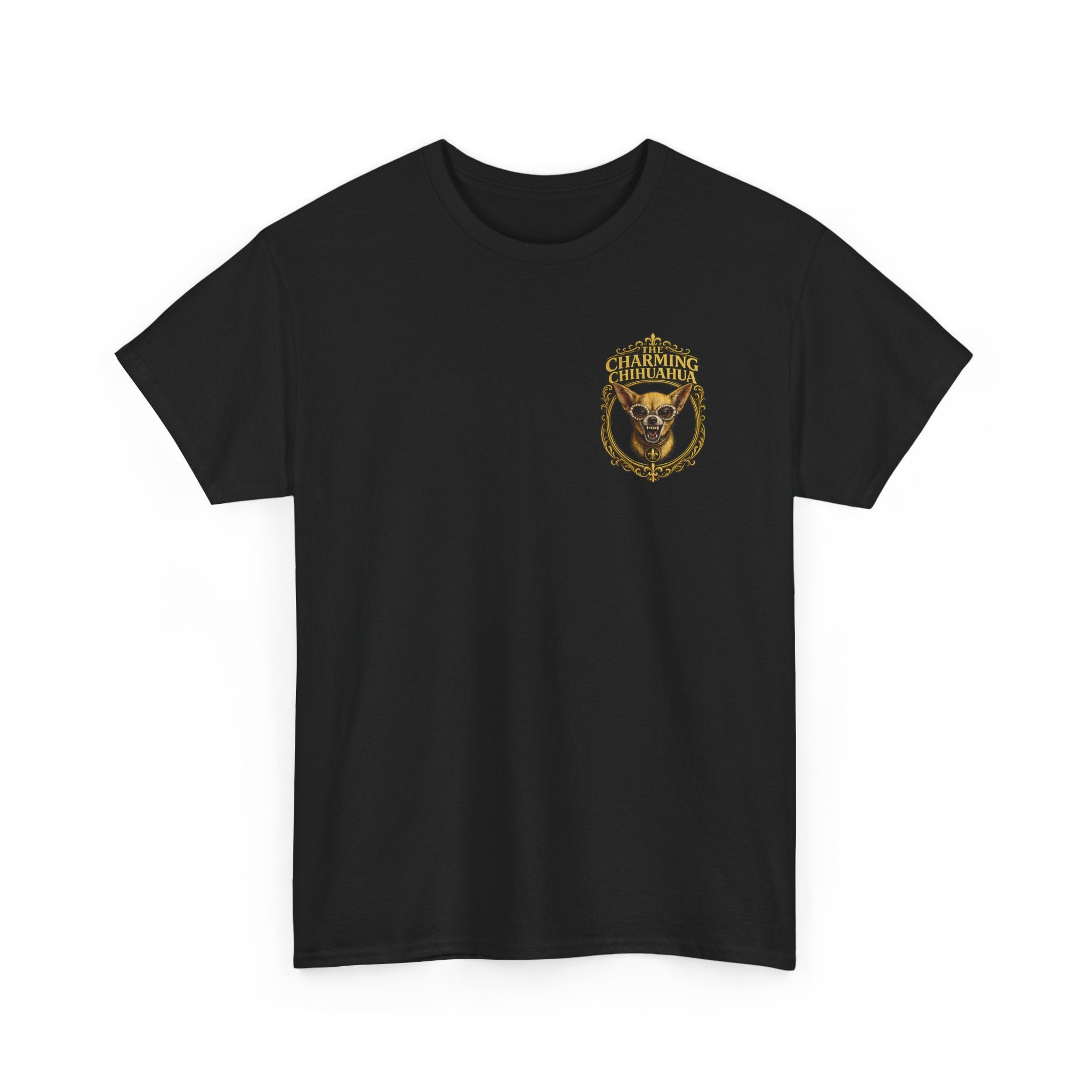 Chihuahua Crest Tee with back print — Vintage Chihuahua "THE CHARMNG CHIHUAHUA"