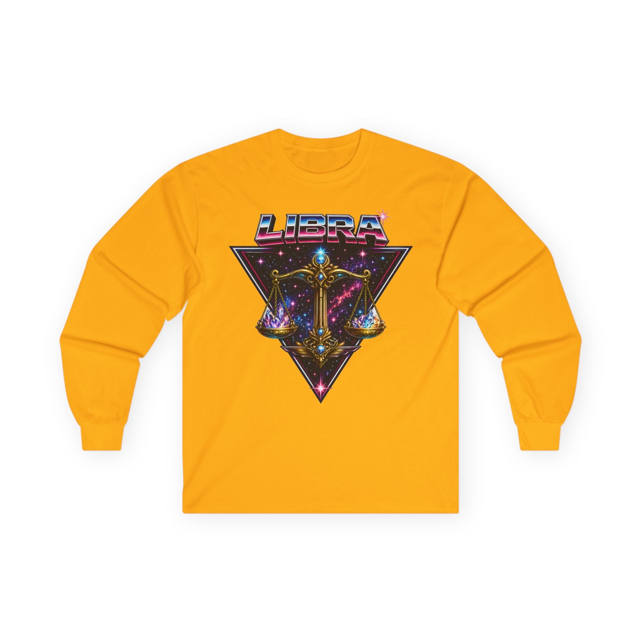 Libra Zodiac Scales Long Sleeve Tee — Retro Cosmic Astrology Shirt