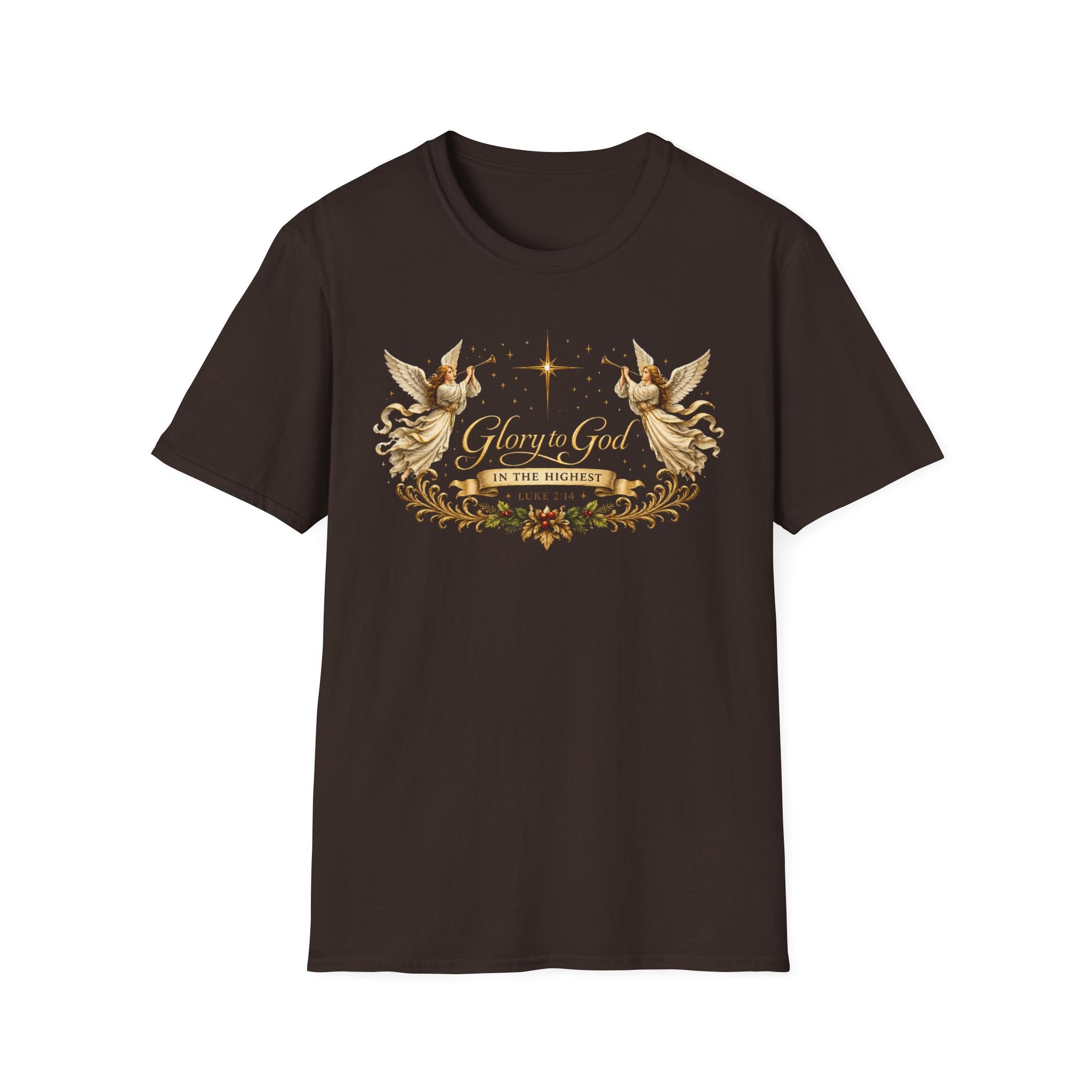Glory to God Angel Christmas T-Shirt — "In the Highest" Nativity Holiday Tee