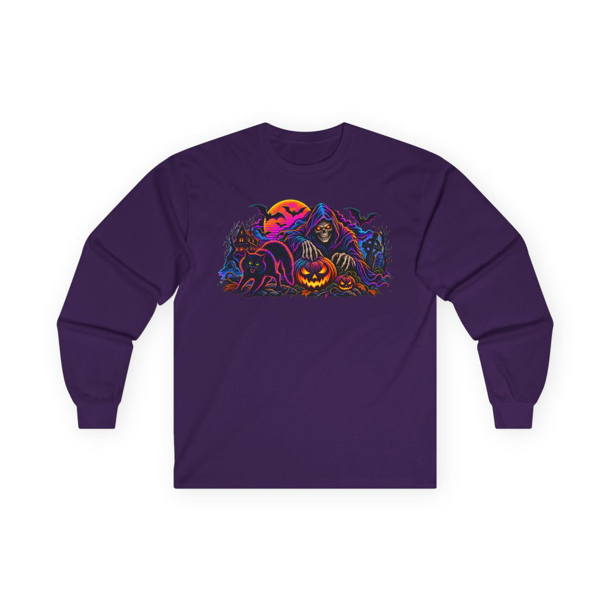Halloween Grim Reaper Pumpkin retro Long Sleeve Tee
