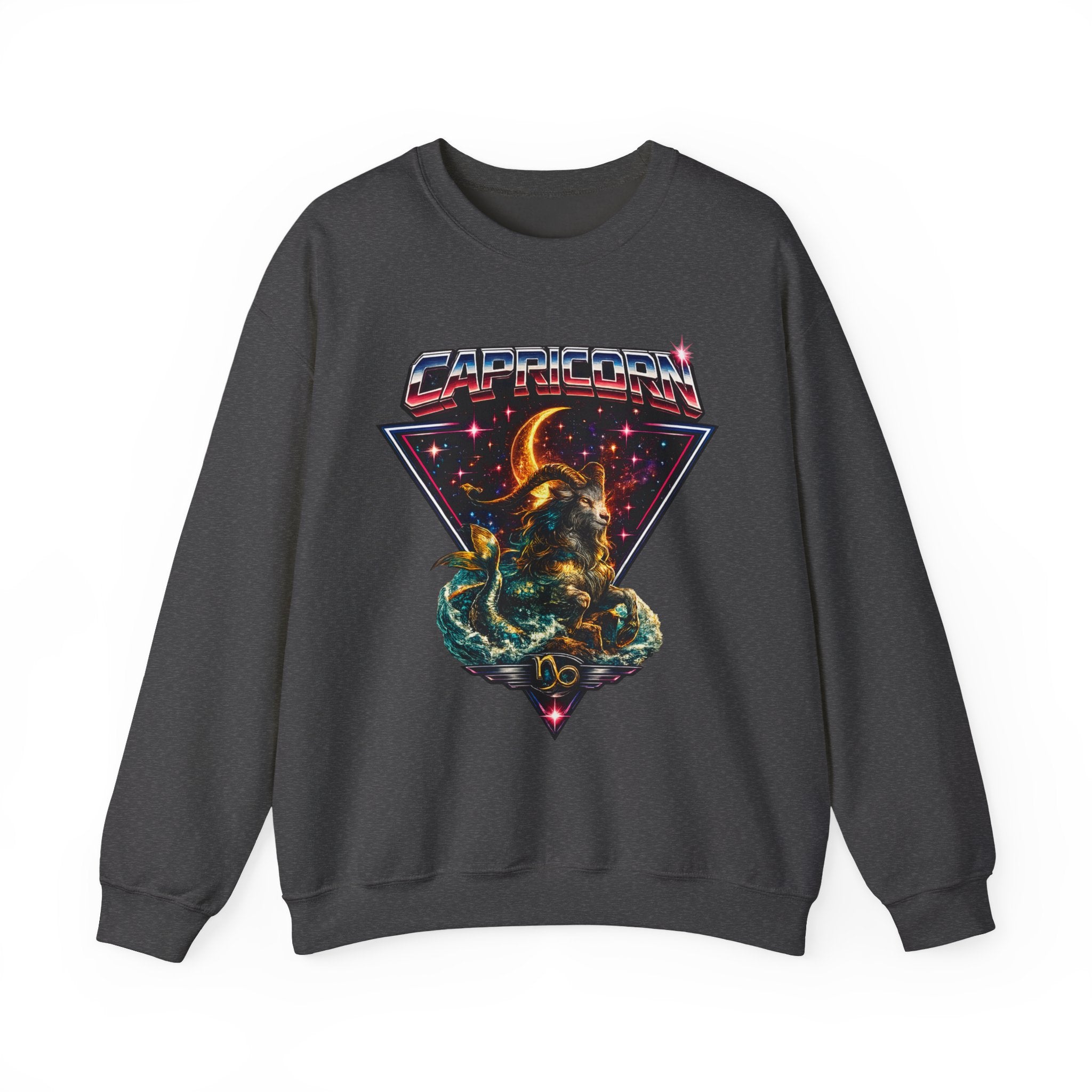 Capricorn Zodiac Crewneck Sweatshirt — Vintage Cosmic Goat Astro Tee