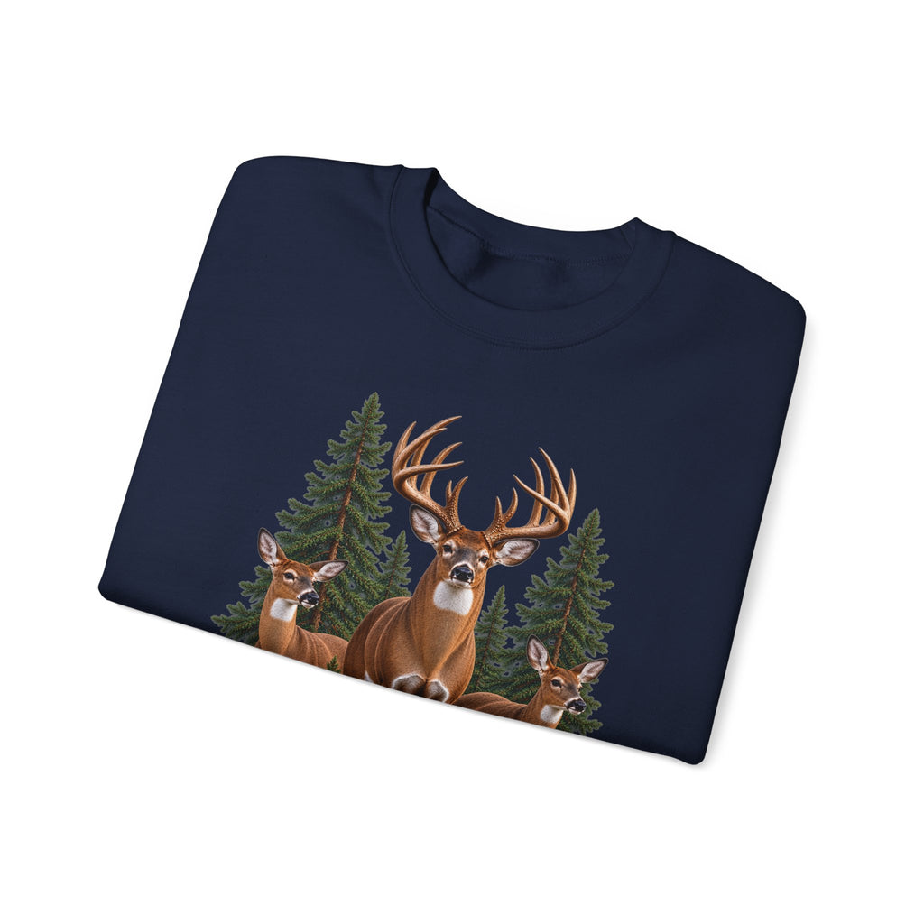 Deer Family Forest Crewneck Sweatshirt — Buck and Does Nature Graphic