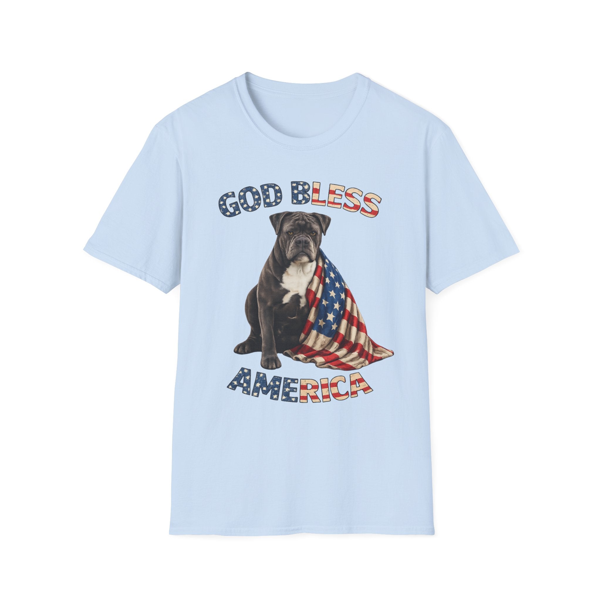 God Bless America Bulldog T-Shirt — Patriotic USA Flag Pup Tee