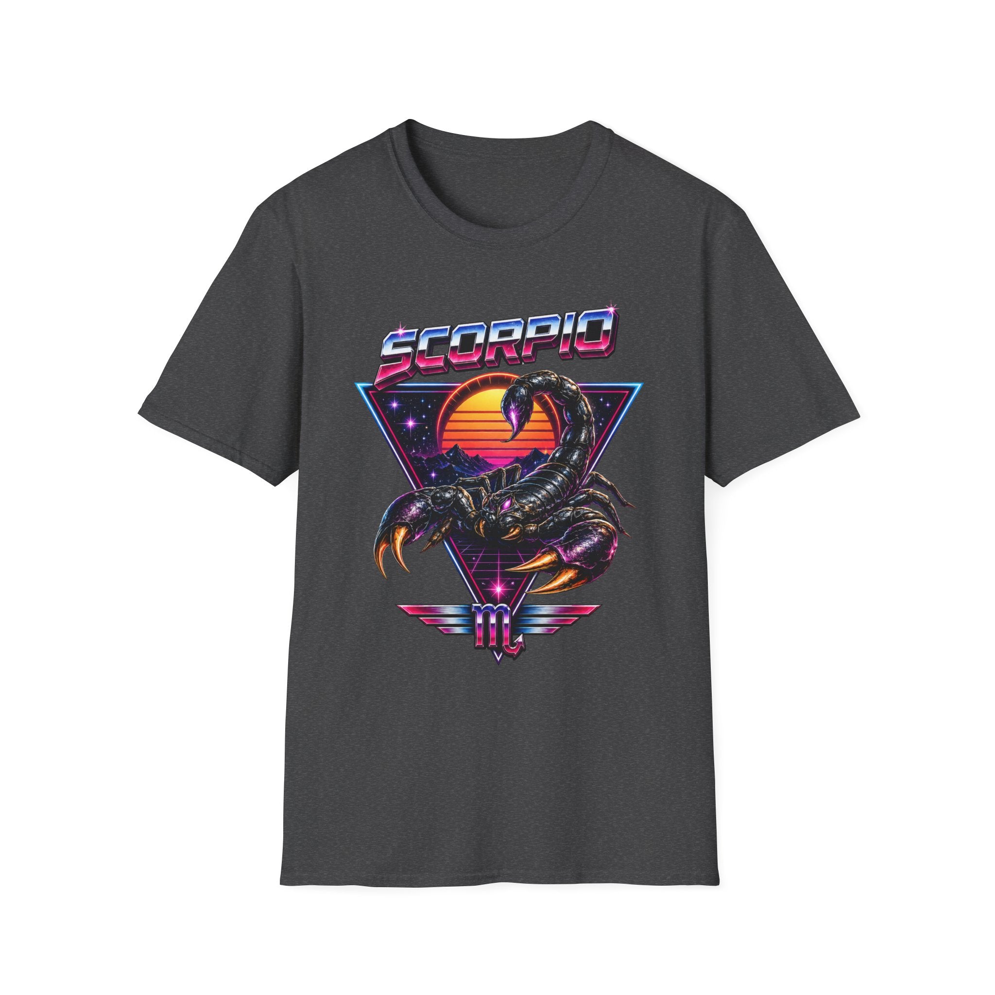 Scorpio Retro Sunset T‑Shirt — 80s Neon Scorpion Zodiac Tee