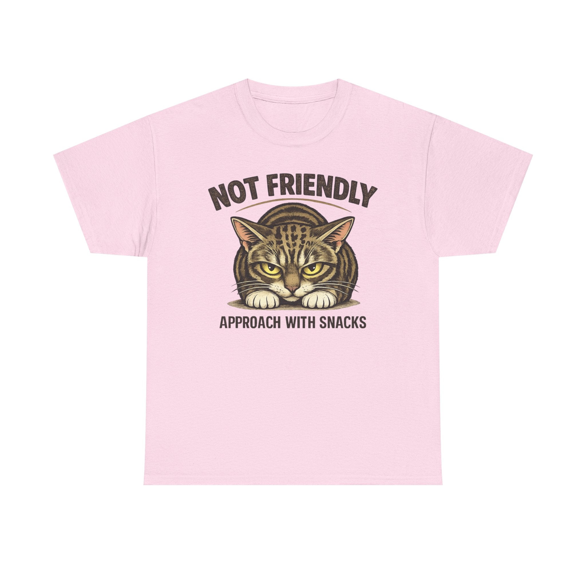 Not Friendly Cat T-Shirt — Graphic Tee "Approach With Snacks"