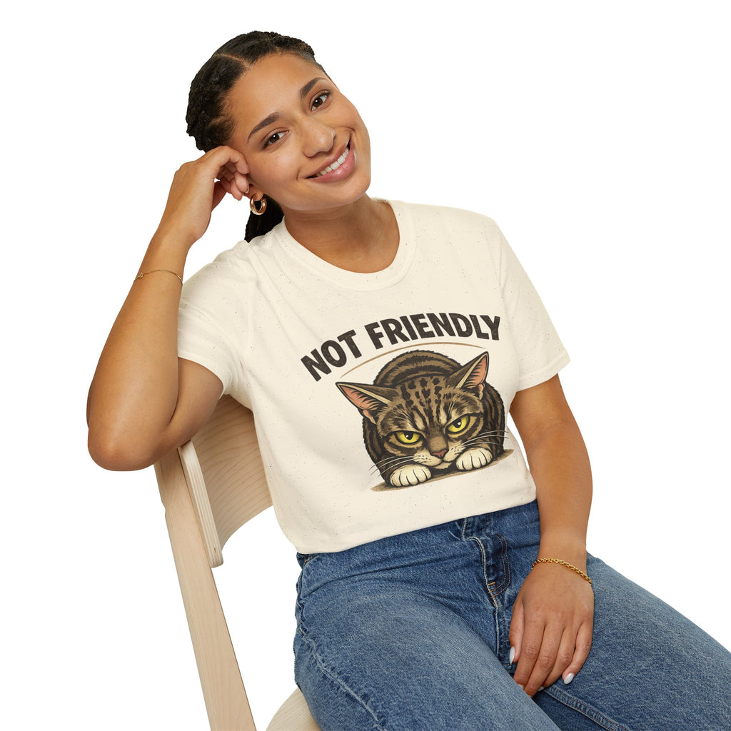 Not Friendly Cat T-Shirt — Grumpy Tabby Graphic Tee for Cat Lovers