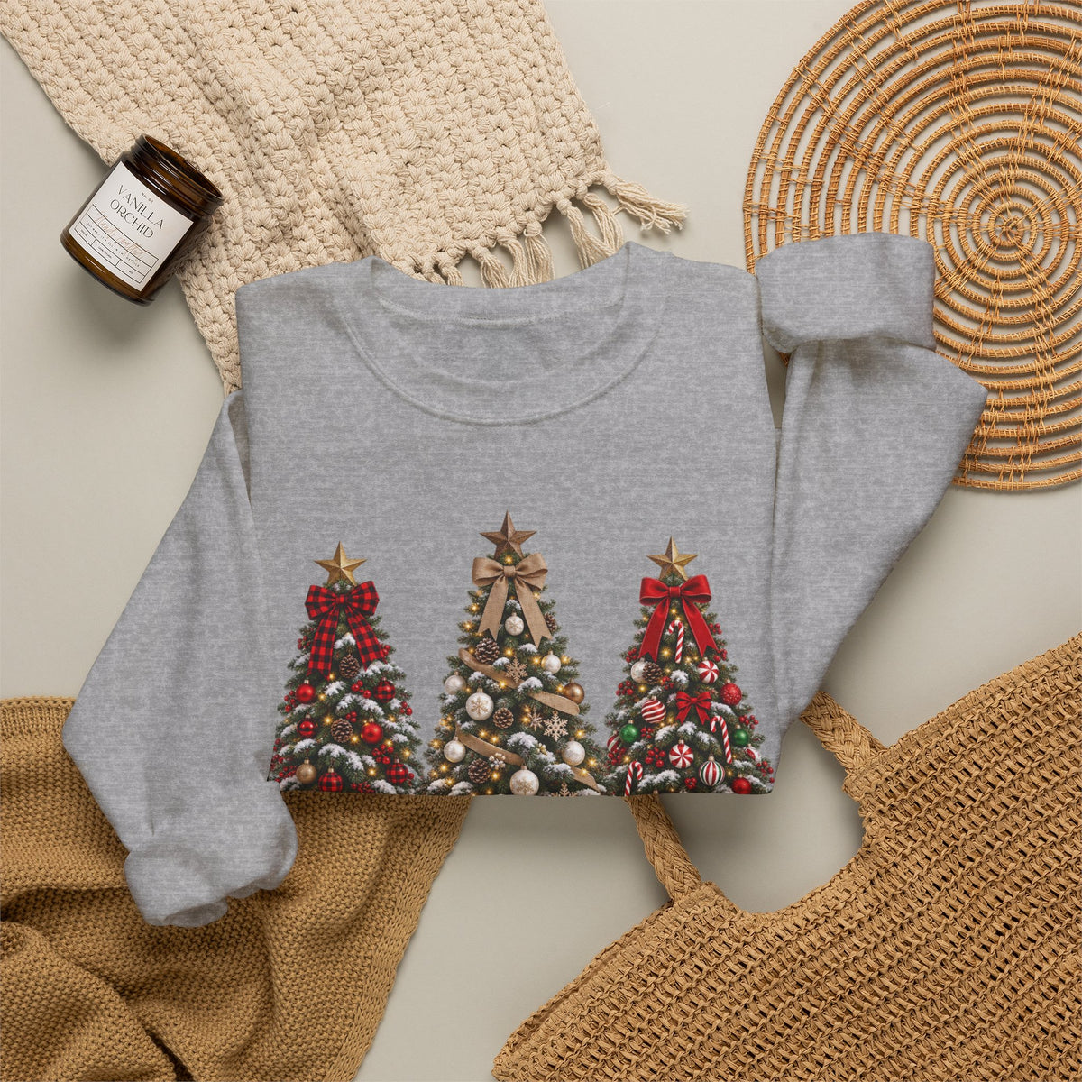 Merry Christmas Triple Tree Crewneck Sweatshirt
