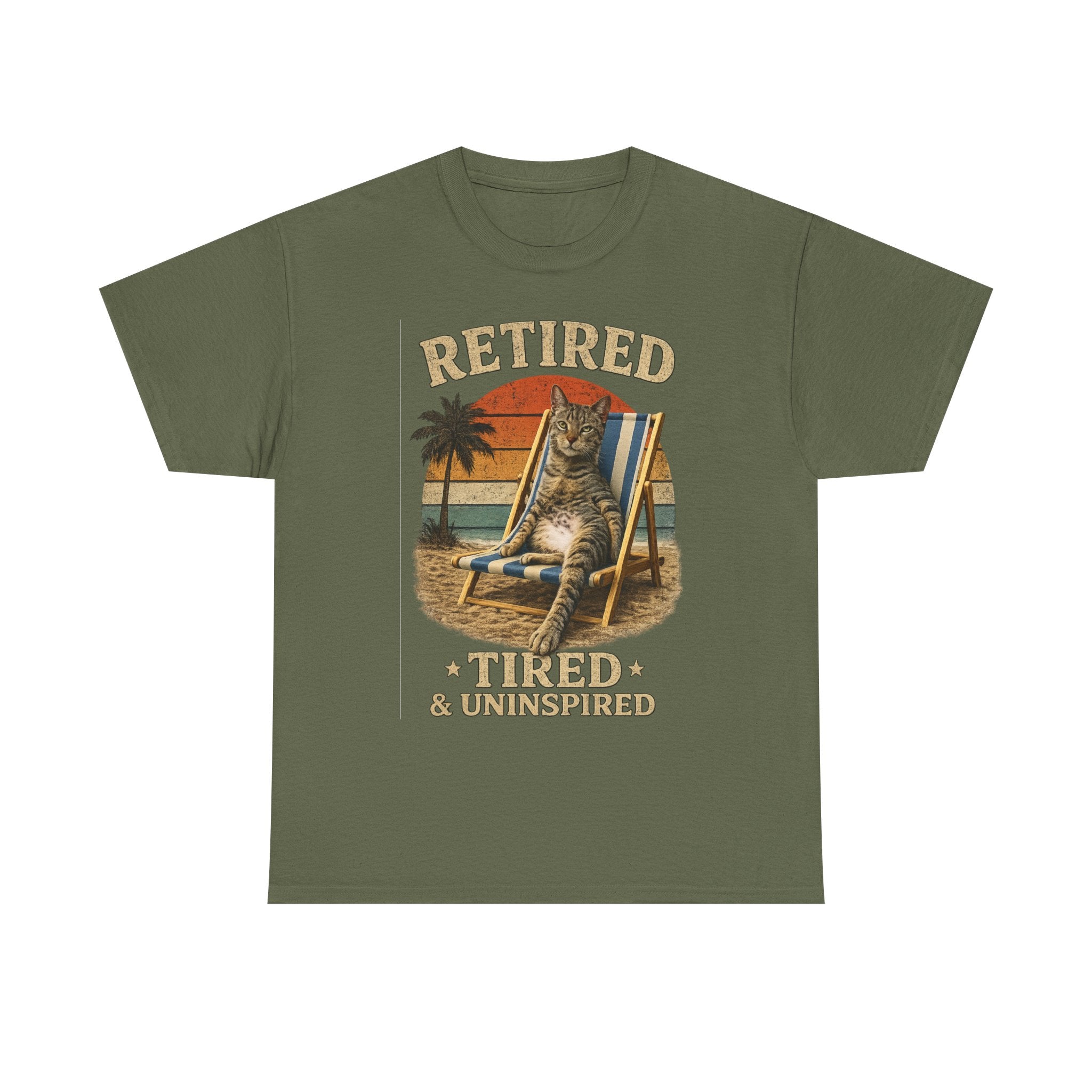 Retired, Tired & Uninspired Cat Tee — Funny Retirement Shirt