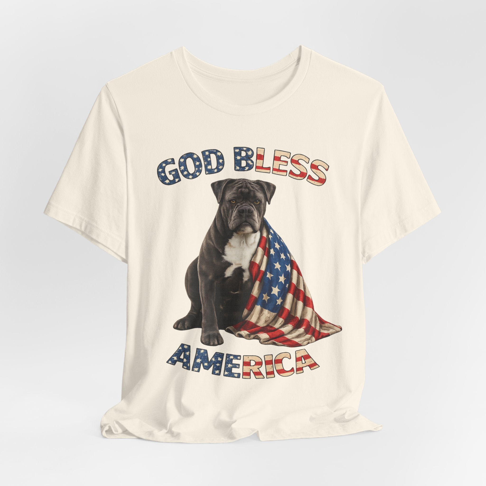 Patriotic Bulldog Tee – "God Bless America" USA Flag Dog T-Shirt