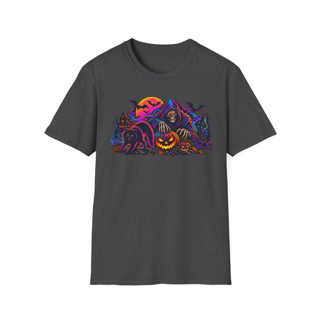 Halloween Grim Reaper T-Shirt — Pumpkin, Bats & Haunted Night Graphic Tee