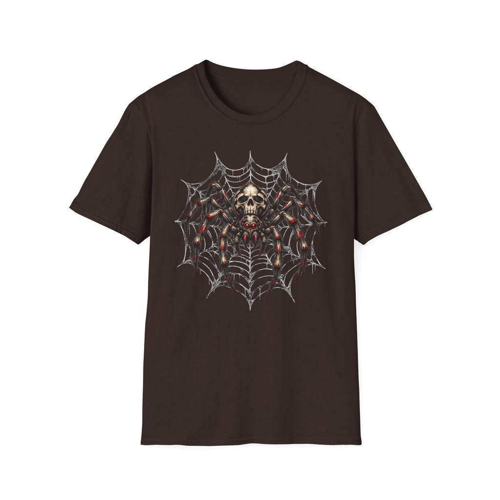 Skull Spider Web Graphic T-Shirt — Gothic Horror Halloween Tee