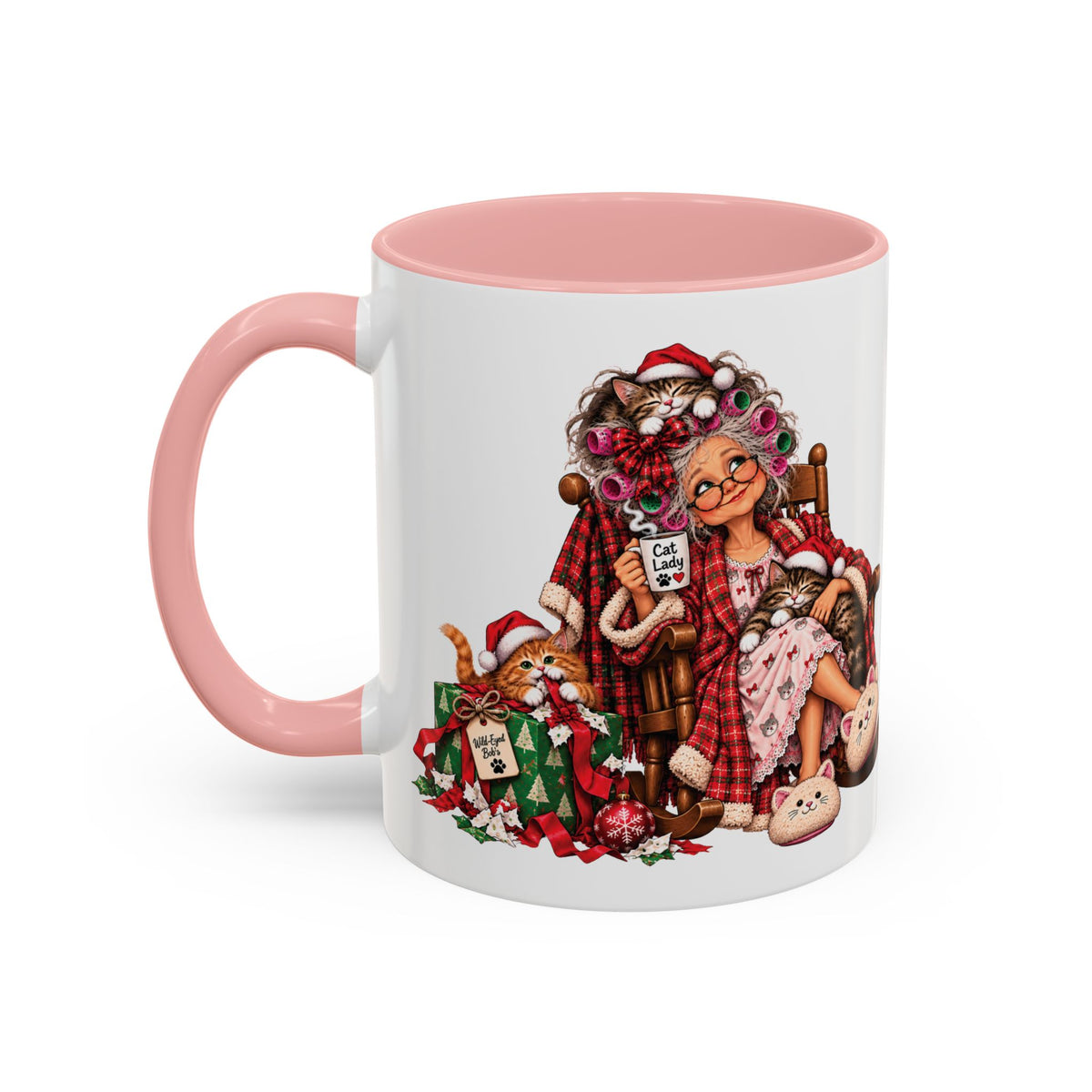 Christmas Cat Lady Mug - Funny Holliday Coffee Mug For Cat Lovers- Accent 11/15oz