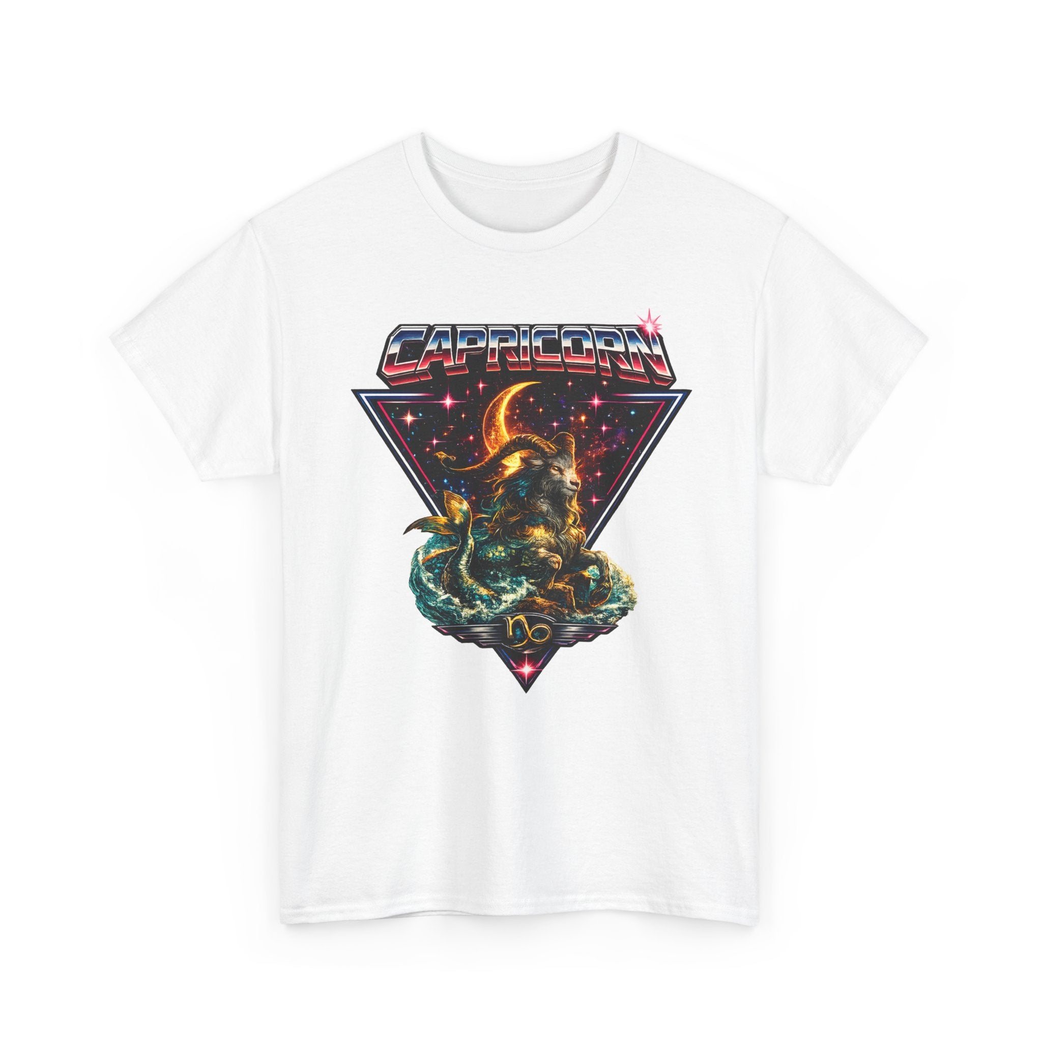 Capricorn Retro  Zodiac T‑Shirt — vintage 80s Style Celestial Sea Goat Design