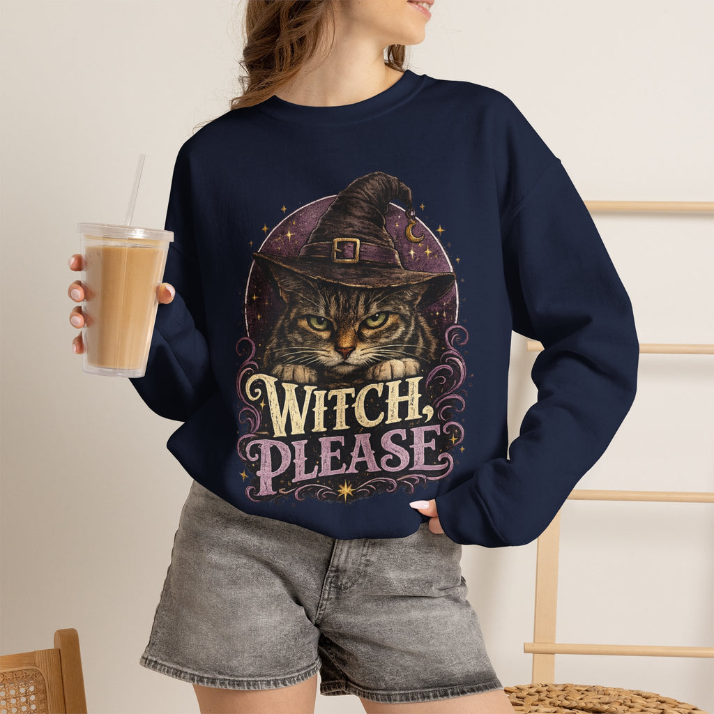 Witch Please Sweatshirt — Halloween Cat Witch Graphic Crewneck