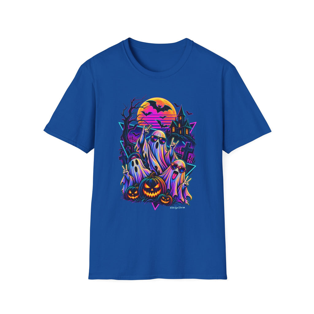 Halloween Neon Ghost T-Shirt — Retro Haunted House Pumpkin Design