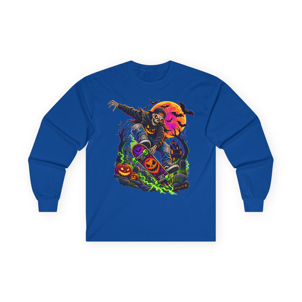 Halloween Skeleton Skateboarder Graphic Long Sleeve Tee