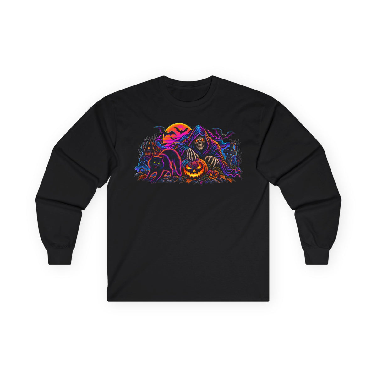 Halloween Grim Reaper Pumpkin retro Long Sleeve Tee