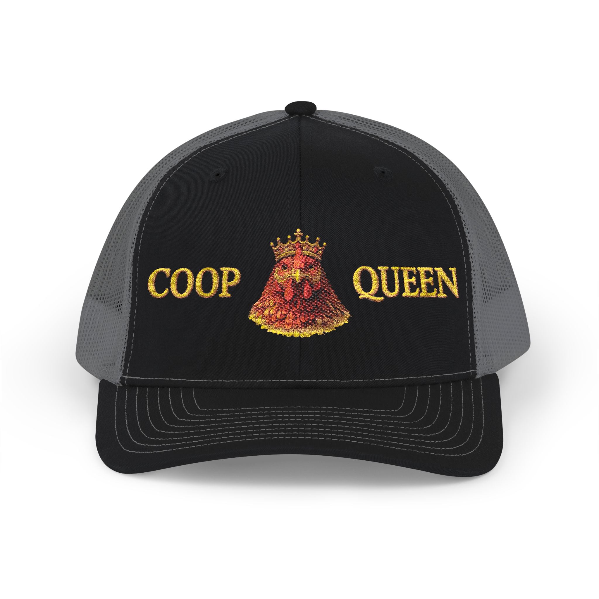 Coop Queen Trucker Cap – Embroidered Chicken Crown Snapback