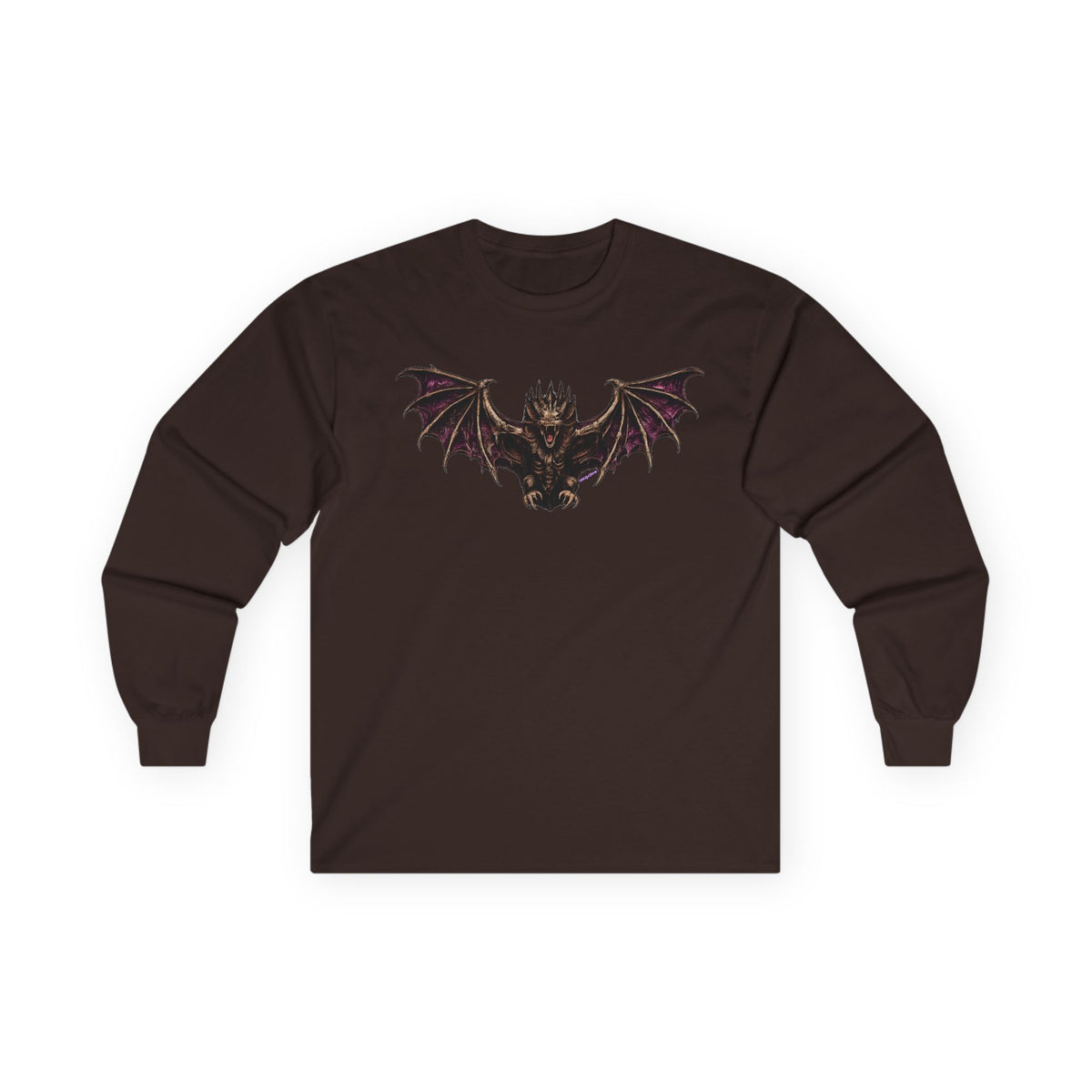 Gothic Bat Demon Long Sleeve Tee — Dark Fantasy Winged Creature Shirt