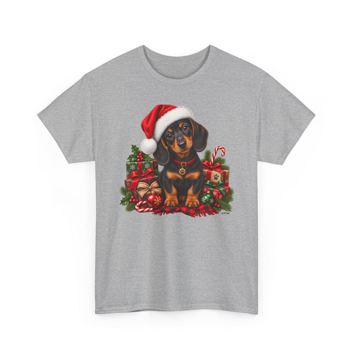 Christmas Dachshund T-Shirt – Cute Puppy in Santa Hat Holiday Tee