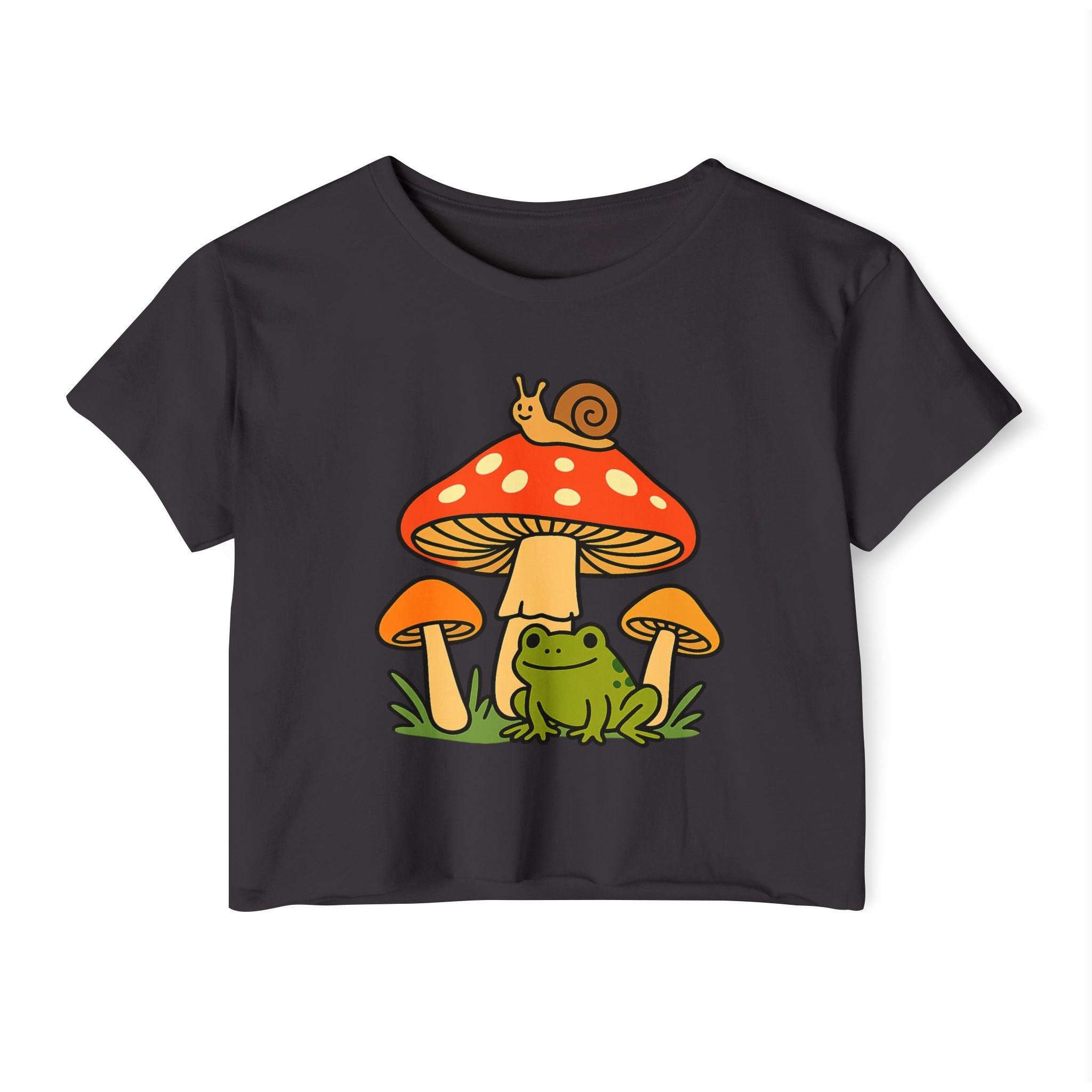 Frog & Mushroom Crop Top — Cute Festival Women's Tee