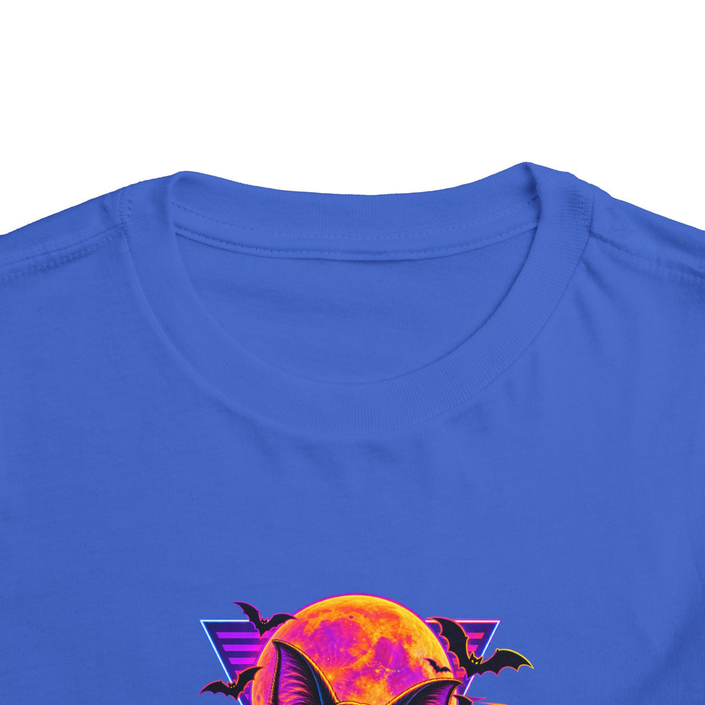 Toddler Tee — Neon Halloween Bat Cat with Pumpkin Graphic