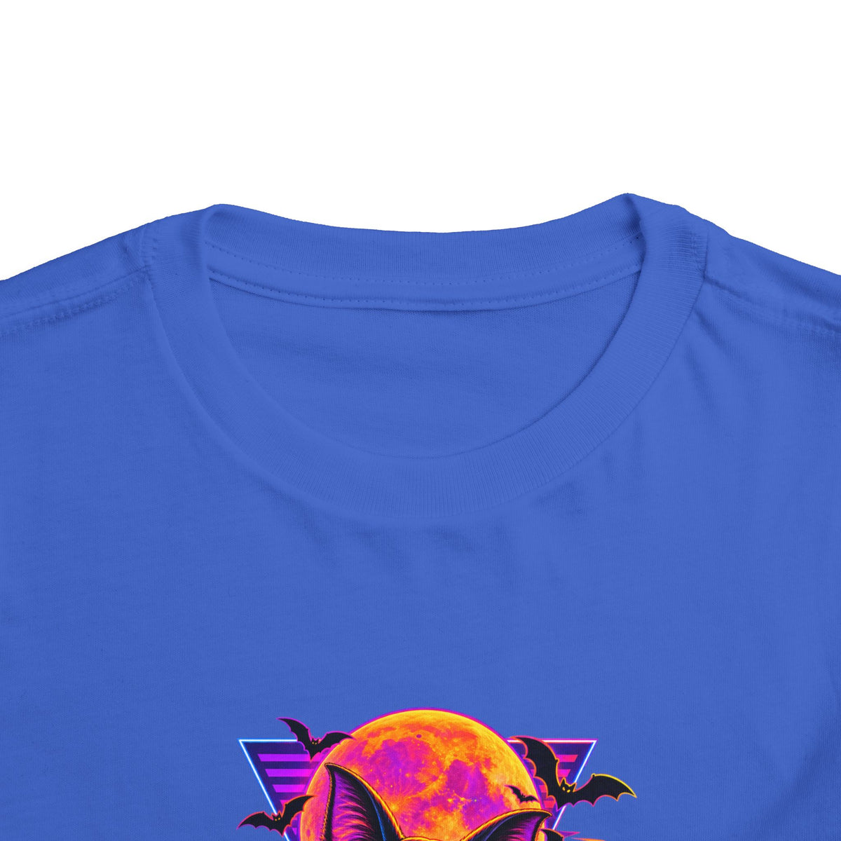 Toddler Tee — Neon Halloween Bat Cat with Pumpkin Graphic