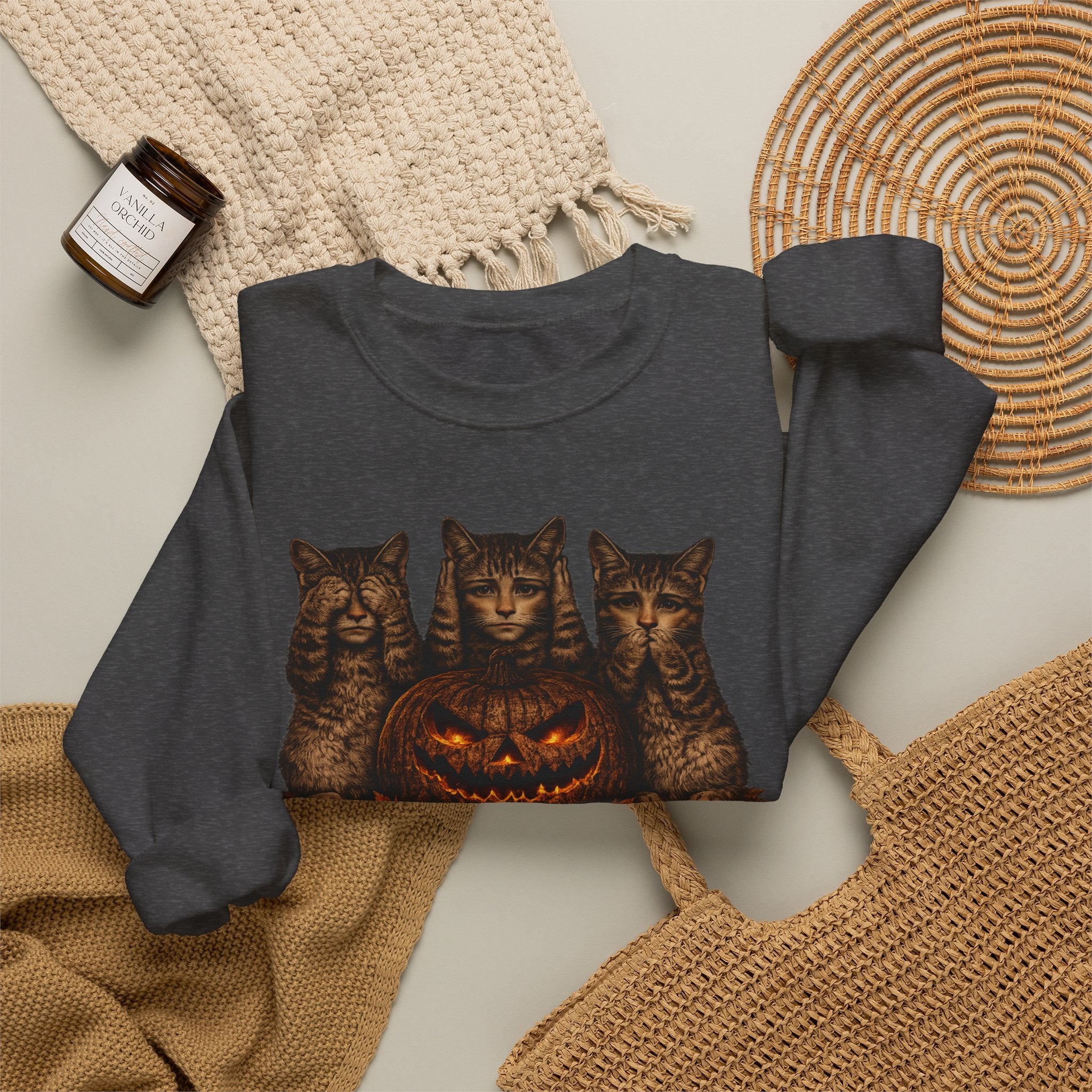 Halloween Cat Pumpkin Crewneck Sweatshirt