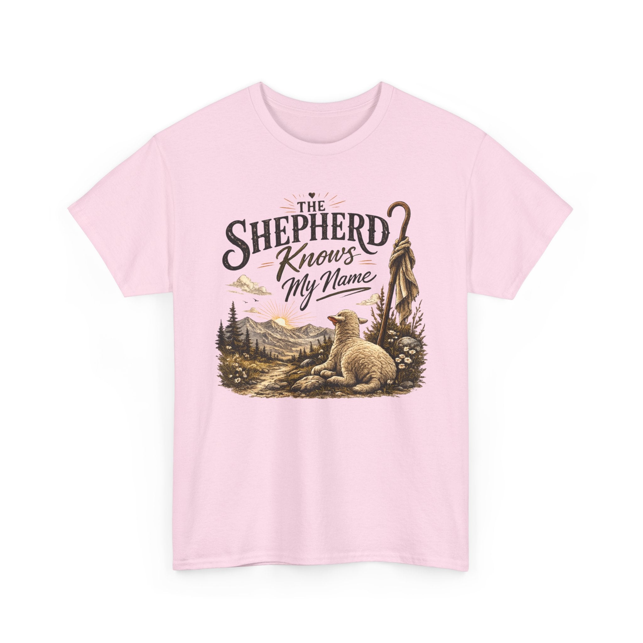 The Shepherd Knows My Name T‑Shirt — Christian Faith Tee with Shepherd & Sheep Design