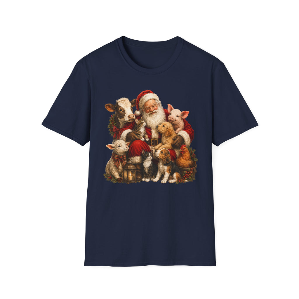 Santa with Farm Animals Christmas T-Shirt