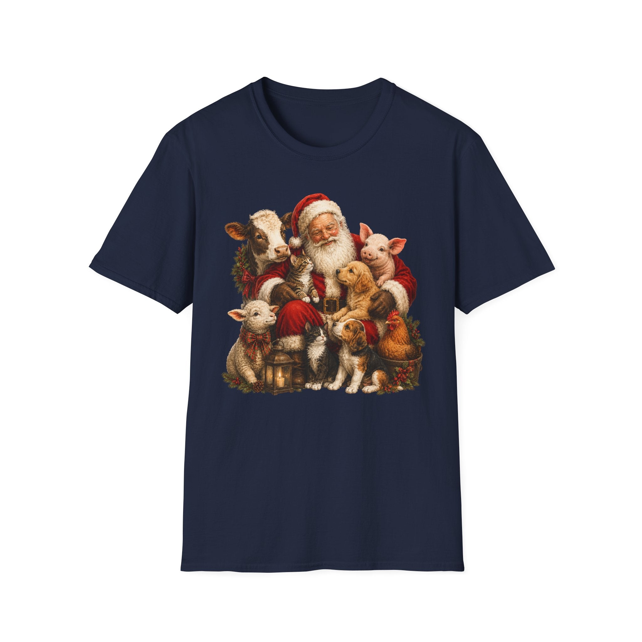 Santa with Farm Animals Christmas T-Shirt