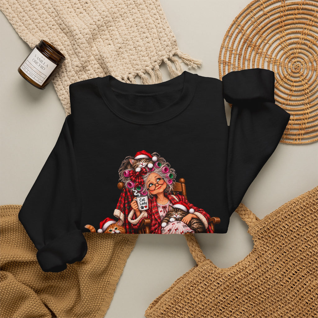 Christmas Cat Lady - Cozy Holiday Cats & Coffee Sweatshirt