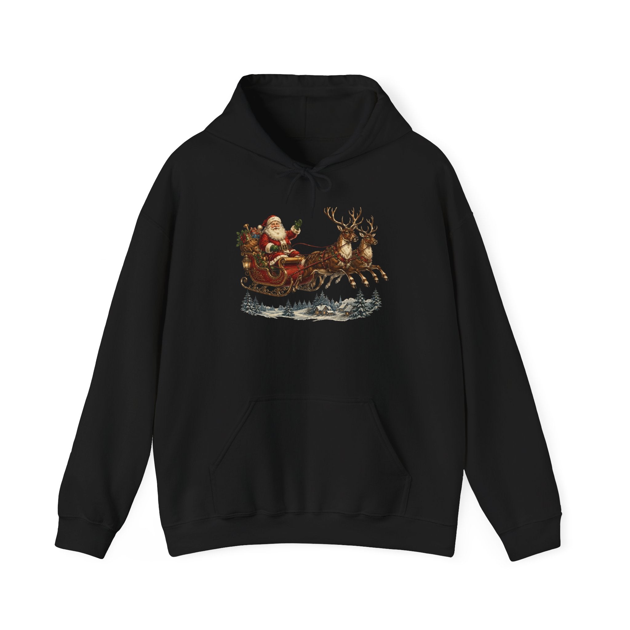 Christmas Santa Sleigh Hoodie - Vintage Santa & Reindeer Holiday Sweatshirt