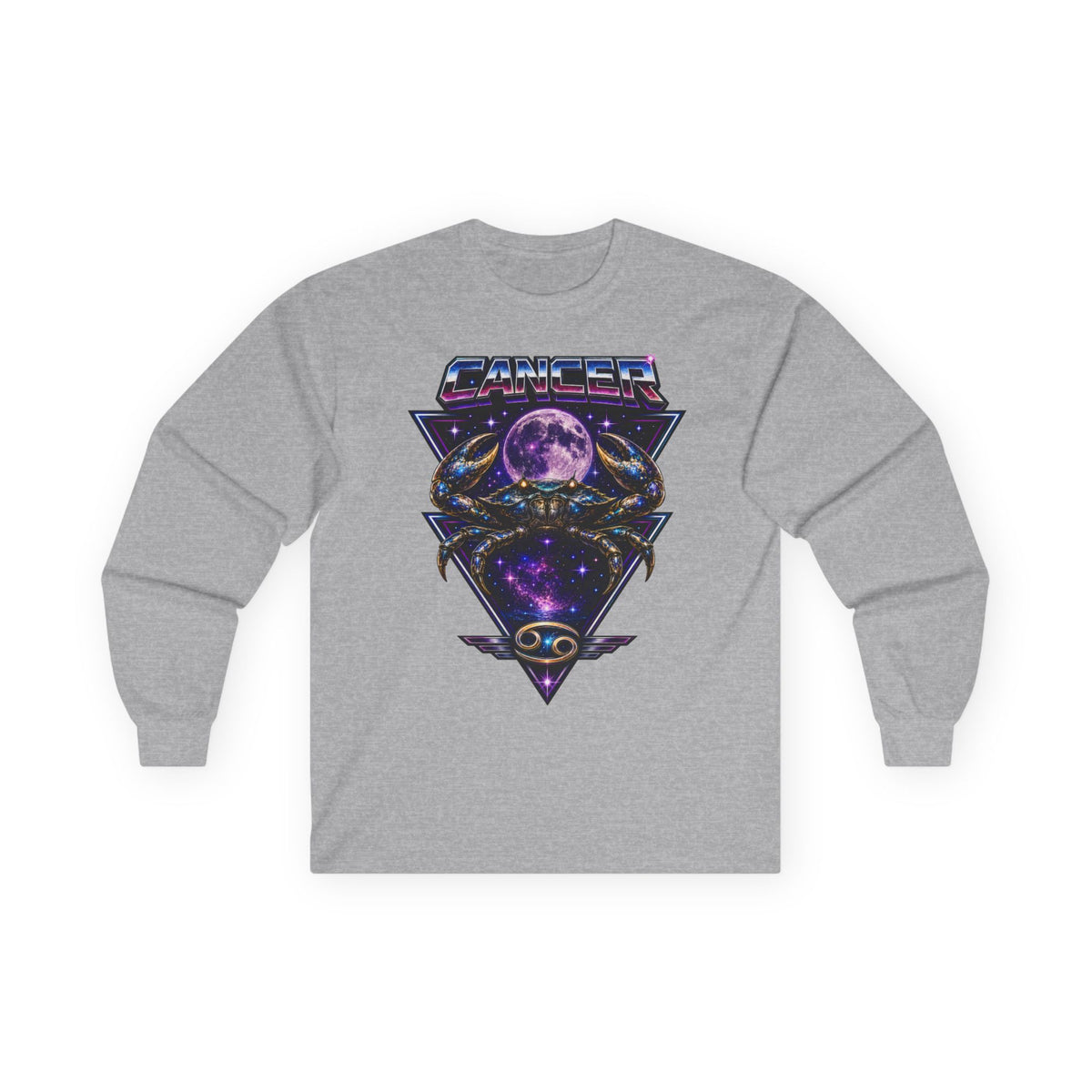 Cosmic Cancer Zodiac Crab Long Sleeve Tee — Retro Space Graphic "Cancer" Zodiac Shirt