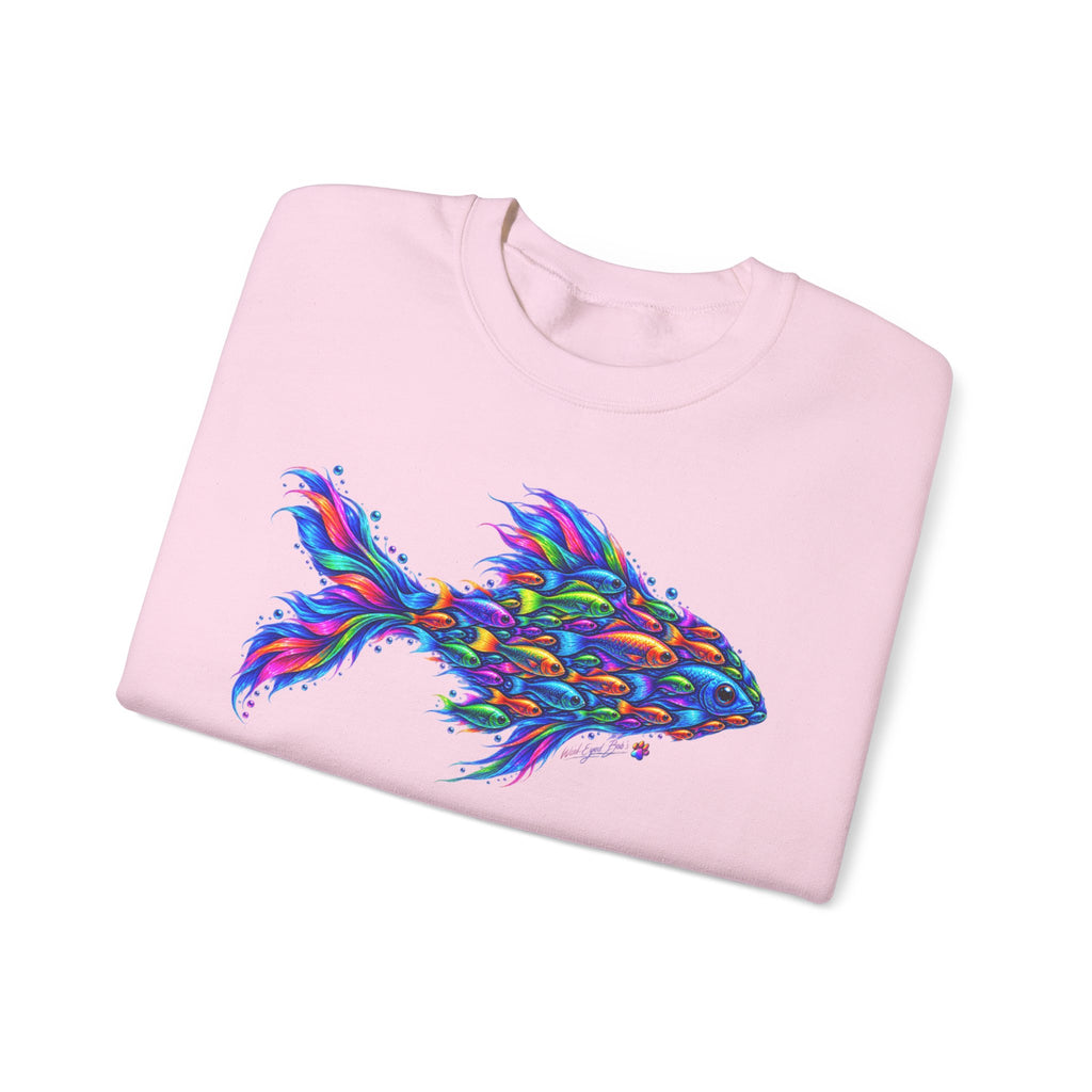 Colorful Fish Crewneck Sweatshirt — Vibrant Psychedelic Fish Graphic