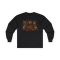 Anthropomorphic Trio Of  Cats Long Sleeve Tee — Three Kittens with Jack-O'-Lantern Graphic