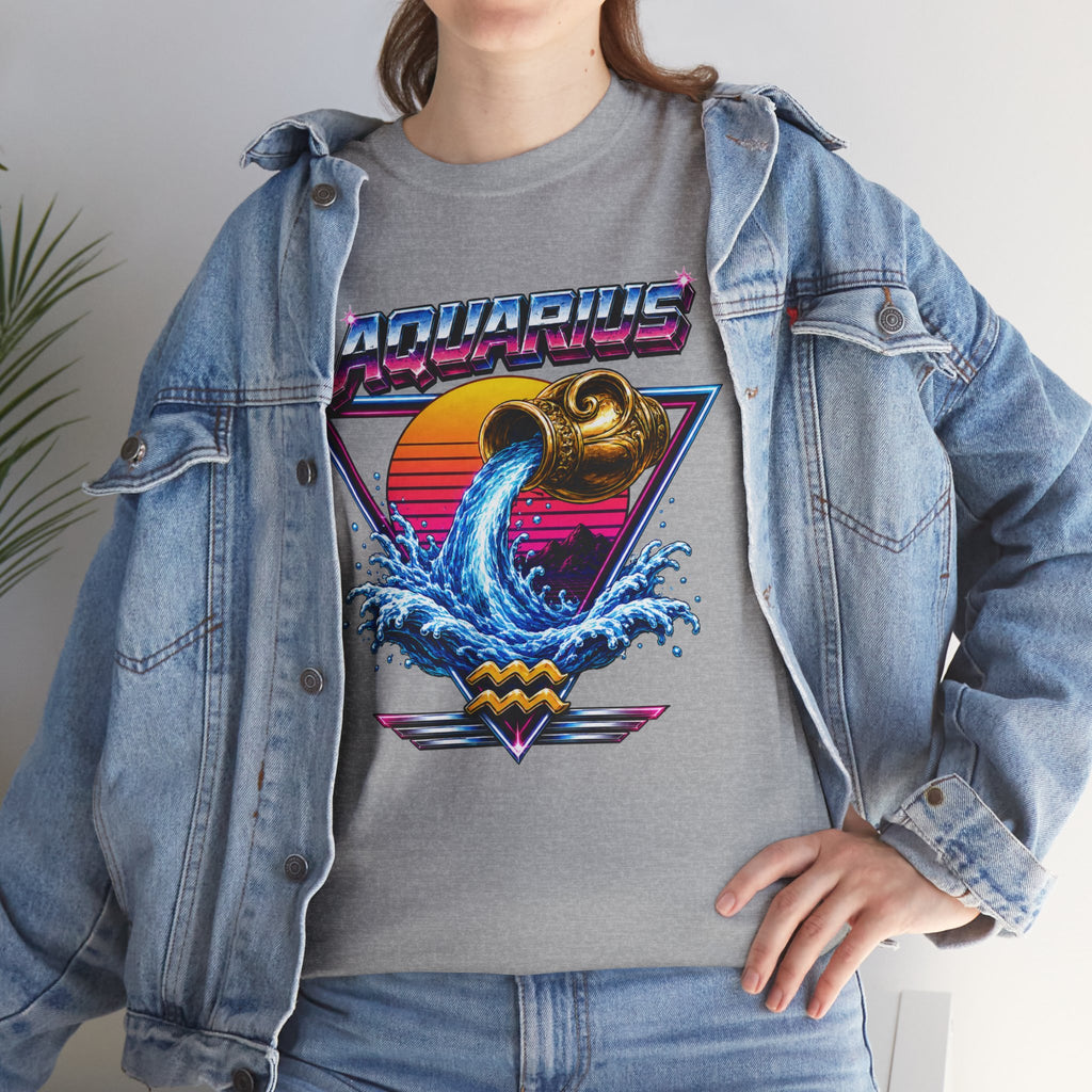 Aquarius Zodiac Tee — Retro Wave Astrological T-Shirt