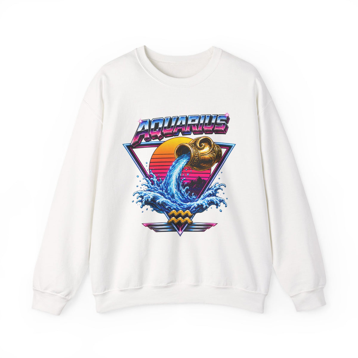 Aquarius Zodiac Crewneck Sweatshirt — Retro Neon Water-Bearer Design
