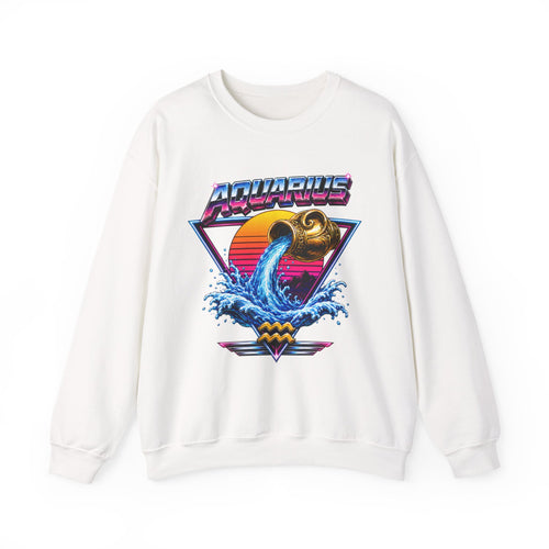 Aquarius Zodiac Crewneck Sweatshirt — Retro Neon Water-Bearer Design